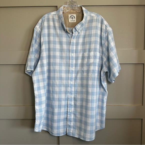 Dubinik Men’s XXL Plaid Dress Shirt Short Sleeve Button Up Blue White - Picture 1 of 8